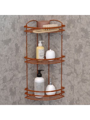 Tekno-tel 3 Katlı Banyo Duş Köşe Rafı Bakır Lm009