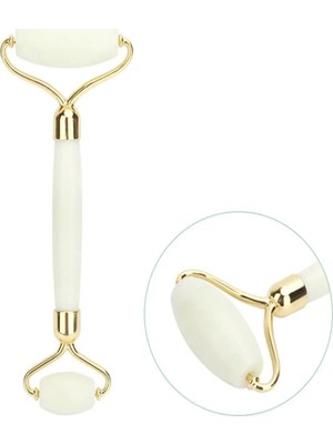 Qax Roller Beyaz 2'li Yeşim Taşı Çift Taraflı Cilt Yüz Masaj Bakım Aleti Obsidian