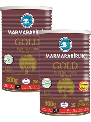 Marmarabirlik Gold Süper Siyah Zeytin 261-290 (M) 800  gr Teneke 2'li