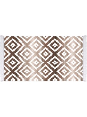 EXCLUSIVE Saray Dijital Halı Saçaklı Hilda Geometrik Kahverengi Beyaz 80 x 120 cm