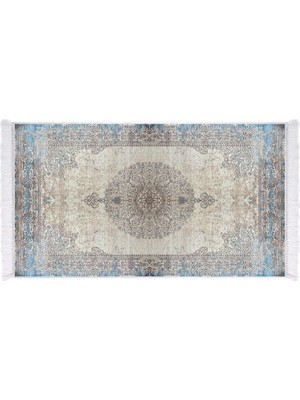 EXCLUSIVE Saray Dijital Halı Saçaklı Mona Klasik Mavi 80 x 120 cm