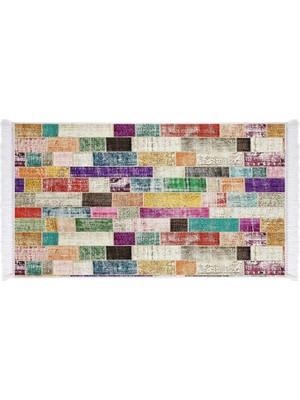 EXCLUSIVE Toprak Dijital Halı Saçaklı Lana Patchwork Renkli 180 x 280 cm