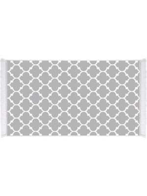 EXCLUSIVE Saray Dijital Halı Saçaklı Penny Geometrik Gri Beyaz 80 x 120 cm