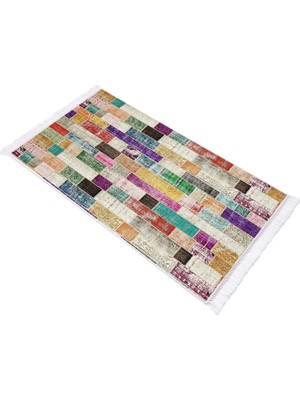 Exclusive Saray Dijital Halı Saçaklı Lana Patchwork Renkli