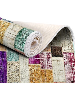 Exclusive Saray Dijital Halı Saçaklı Lana Patchwork Renkli