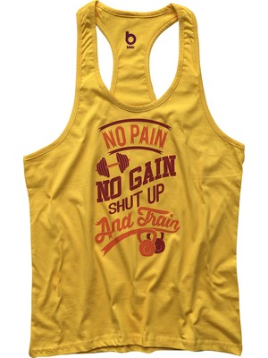 Bluu Fitness Gym Tank Top Sporcu Atleti Shut Up Sarı