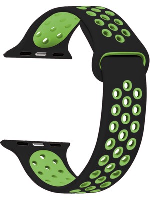 Microsonic Apple Watch Uyumlu Series 1 38mm Rainbow Sport Band Kordon Siyah - Yeşil