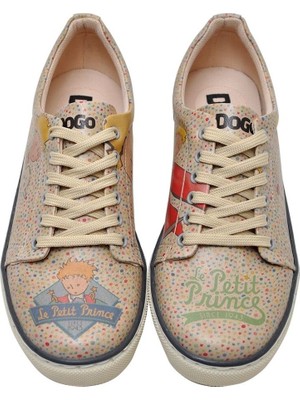 Dogo Kadın Vegan Deri Bej Sneakers - Be Unique Le Petit Prince Tasarım