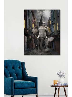 Hediyeler Kapında 70 x 100 Dekoratif Galata Fil Duvar Kanvas Tablo