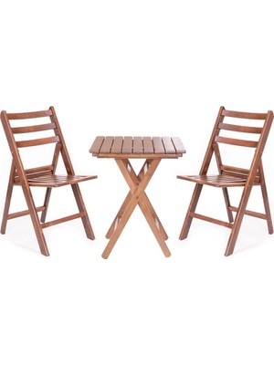 Bahçeme Ahşap Bahçe Balkon Seti: 60 x 60 cm Masa + 2 Katlanır Sandalye