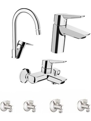 Artema Solid S Lavabo, Eviye ve Banyo Batarya Set ve 4 Ara Musluk