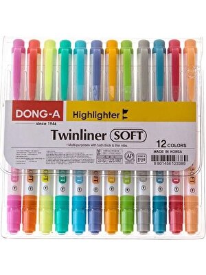 Dong-A Twinliner Soft Fosforlu Kalem Çift Taraflı 12'li