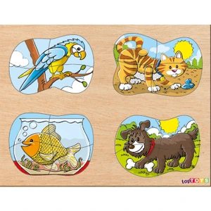 4' Ü 1 Arada - Evcil Hayvanlar Ahşap Puzzle