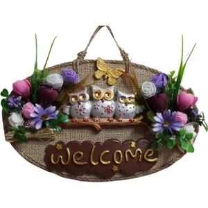 Baykuş Ailesi Welcome Yazılı Kapı Süsü