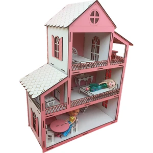Rengarenk Kırtasiye 14 Parça Eşyalı Ahşap Oyun Evi
