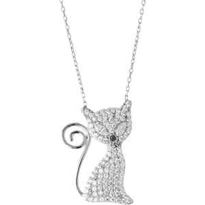 Afrodit Silver Zirkon Taşlı Oturan Kedi Tasarım Gümüş Kolye