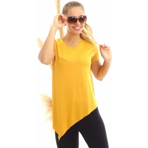 Miss Lusi 20060632 Viskon V Yaka Asimetrik Kısa Kol Bluz Hardal