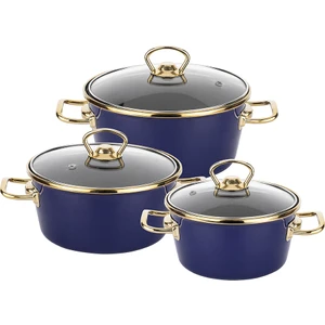 6 Parça Lacivert Gold Emaye Tencere Seti