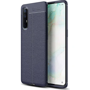 Case Street Oppo Reno 3 Pro Kılıf Niss Silikon Deri Görünümlü + Nano Glass Lacivert