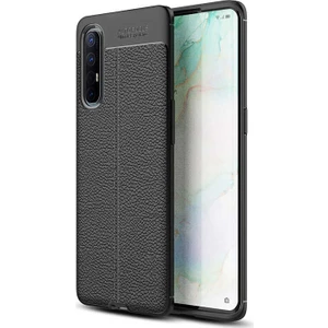Case Street Oppo Reno 3 Pro Kılıf Niss Silikon Deri Görünümlü + Nano Glass Siyah