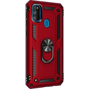 Case Street Samsung Galaxy A21S Kılıf Tank Koruma Vega Standlı Yüzüklü Mıknatıslı Kırmızı