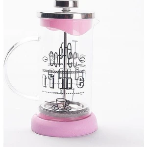 Cam Pembe Silikonlu French Press 600 ml Bitki Çayı Demleme