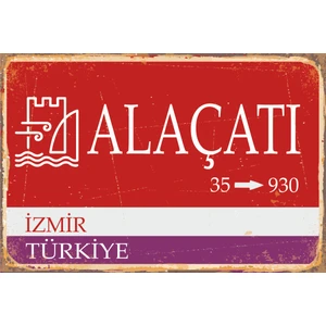 Hayat Poster Alaçatı Sokak Tabelası Retro Vintage Ahşap Poster