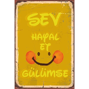 Hayat Poster Sev Hayal Et Gülümse Retro Vintage Ahşap Poster
