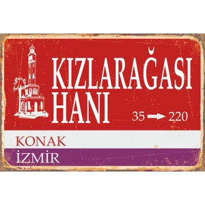Hayat Poster Kızlaragası Hanı Izmir Sokak Tabelası Retro Vintage Ahşap Poster