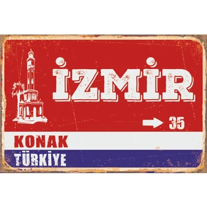 Hayat Poster Izmir Konak Sokak Tabelası Retro Vintage Ahşap Poster