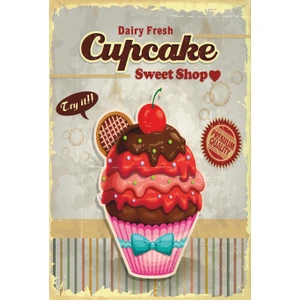 Hayat Poster Cupcake Retro Vintage Ahşap Poster