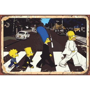 Hayat Poster Beatles Yürüyüşü Yapam Simpsonlar Retro Vintage Ahşap Poster