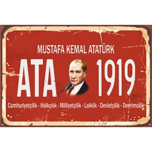 Hayat Poster Mustafa Kemal Atatürk Tabela Tarz Retro Vintage Ahşap Poster