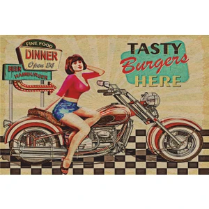 Hayat Poster Pin Up Kızı Klasik Motor Retro Vintage Ahşap Poster