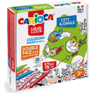 Boyanabilir Puzzle City And Jungle 70 x 50 cm. 35 Parça Çift Taraflı + 12 Adet Joy Keçeli Kalem