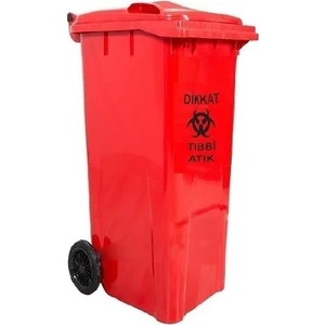 Plastik Tıbbi Atık Çöp Konteyneri 120 Litre Konteyner - A+ Isıya Karşı Dayanıklı Malzeme - Kırmızı