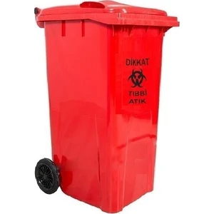 Plastik Tıbbi Atık Çöp Konteyneri 240 Litre - A+ Kalite Konteyner - Kırmızı