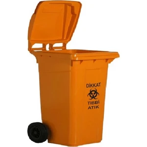 Plastik Tıbbi Atık Çöp Konteyneri 240 Litre - A+ Kalite Konteyner - Turuncu