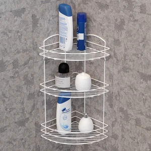 3 Katlı Banyo Duş Köşe Rafı Beyaz Bk033