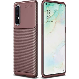 Tekno Grup Oppo Reno 3 Pro 5g Kılıf Karbon Desenli Lux Negro Silikon Kahverengi + Tam Kaplayan Süper Pet Ekran Koruyucu