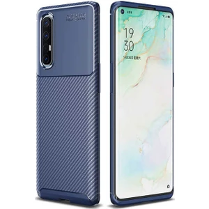 Tekno Grup Oppo Reno 3 Pro 5g Kılıf Karbon Desenli Lux Negro Silikon Lacivert + Tam Kaplayan Süper Pet Ekran Koruyucu
