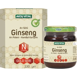 Aksu Vital  Arı Sütü Ginseng Arı Poleni Ham Bal Karışımı 13000MG 220 gr Şeker Koruyucu ve Renklendirici Içermez