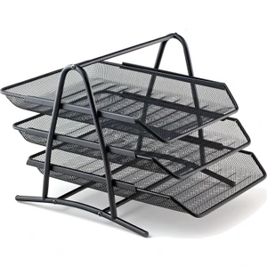 K2003-2 3 Lü Raylı Siyah Metal Evrak Rafı