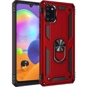 Case 4U Samsung Galaxy A31 Uyumlu Kılıf Çift Katmanlı Yüzüklü Manyetik Vega Kapak Kırmızı