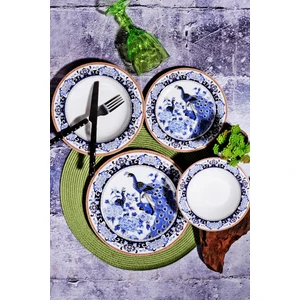 24 Parça Porselen Lacivert Geyşa Yemek Takımı