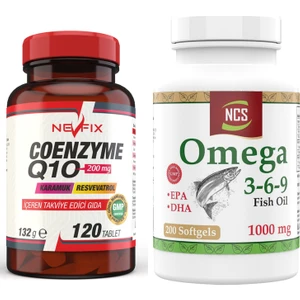 Coenzyme Q-10 Koenzim 120 Tablet Omega 3 6 9 Balık Yağı 200 Capsül