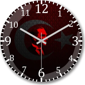 Baskı Dükkanı Atatürk Duvar Saati Bombeli Gerçek Cam