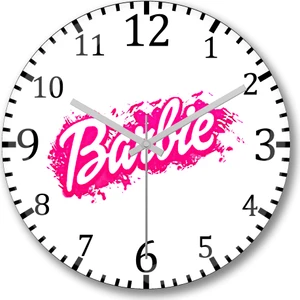 Baskı Dükkanı Barbie Logo  Duvar Saati Bombeli Gerçek Cam