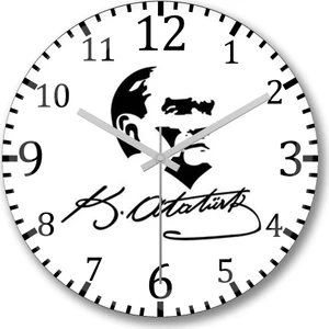 Baskı Dükkanı Atatürk Imzalı Duvar Saati Bombeli Gerçek Cam