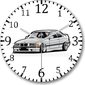 Baskı Dükkanı Bmw Stanced Out E36 Gray Duvar Saati Bombeli Gerçek Cam